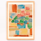Abstract watercolor painting by Alexej von Jawlensky titled Floral Still Life showing vibrant geometric shapes. Poster featuring Floral Still Life by Alexej von Jawlensky with vibrant mosaic of abstract shapes in red blue and green tones