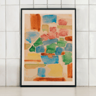 Abstract watercolor painting by Alexej von Jawlensky titled Floral Still Life showing vibrant geometric shapes. Poster featuring Floral Still Life by Alexej von Jawlensky with vibrant mosaic of abstract shapes in red blue and green tones