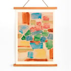 Abstract watercolor painting by Alexej von Jawlensky titled Floral Still Life showing vibrant geometric shapes. Poster featuring Floral Still Life by Alexej von Jawlensky with vibrant mosaic of abstract shapes in red blue and green tones