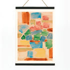 Abstract watercolor painting by Alexej von Jawlensky titled Floral Still Life showing vibrant geometric shapes. Poster featuring Floral Still Life by Alexej von Jawlensky with vibrant mosaic of abstract shapes in red blue and green tones