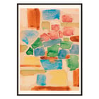 Abstract watercolor painting by Alexej von Jawlensky titled Floral Still Life showing vibrant geometric shapes. Poster featuring Floral Still Life by Alexej von Jawlensky with vibrant mosaic of abstract shapes in red blue and green tones