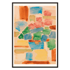 Abstract watercolor painting by Alexej von Jawlensky titled Floral Still Life showing vibrant geometric shapes. Poster featuring Floral Still Life by Alexej von Jawlensky with vibrant mosaic of abstract shapes in red blue and green tones