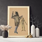 Collage of a woman and skeleton by Karl Wiener Girl and Death artwork Poster of a woman in a corset and skeleton illustration Girl and Death by Karl Wiener artwork on a beige background.