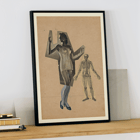 Collage of a woman and skeleton by Karl Wiener Girl and Death artwork Poster of a woman in a corset and skeleton illustration Girl and Death by Karl Wiener artwork on a beige background.