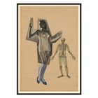 Collage of a woman and skeleton by Karl Wiener Girl and Death artwork Poster of a woman in a corset and skeleton illustration Girl and Death by Karl Wiener artwork on a beige background.