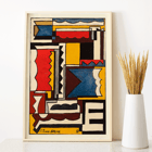 Abstract geometric painting by Joaquín Torres-García titled Structure with shapes. Poster featuring abstract geometric design by Joaquín Torres-García titled Structure with shapes.