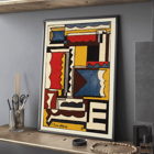 Abstract geometric painting by Joaquín Torres-García titled Structure with shapes. Poster featuring abstract geometric design by Joaquín Torres-García titled Structure with shapes.