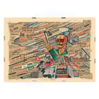 Political collage with newspaper clippings and geometric figure by Karl Wiener titled Political collage by Karl Wiener Poster of a political collage featuring a skull and newspaper clippings by Karl Wiener titled Political collage.
