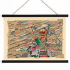 Political collage with newspaper clippings and geometric figure by Karl Wiener titled Political collage by Karl Wiener Poster of a political collage featuring a skull and newspaper clippings by Karl Wiener titled Political collage.