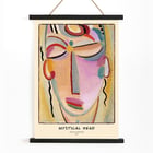 Abstract painting Mystical Head by Alexej von Jawlensky featuring a colorful, stylized face. Poster of Mystical Head Meditation by Alexej von Jawlensky showing a colorful abstract face with closed eyes and serene expression