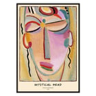 Abstract painting Mystical Head by Alexej von Jawlensky featuring a colorful, stylized face. Poster of Mystical Head Meditation by Alexej von Jawlensky showing a colorful abstract face with closed eyes and serene expression