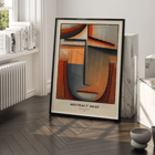 Abstract painting with geometric shapes by Alexej von Jawlensky titled Abstract Head Tragic. Poster of Abstract Head by Alexej von Jawlensky features geometric shapes in warm tones forming a stylized face.
