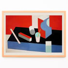 Colorful geometric abstract painting Kubik by Patrick Henry Bruce. Poster of a geometric abstract composition in red black and blue titled Kubik by artist Patrick Henry Bruce.