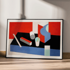 Dipinto astratto geometrico colorato Kubik di Patrick Henry Bruce. Poster di una composizione geometrica astratta in rosso, nero e blu intitolata Kubik dell'artista Patrick Henry Bruce.