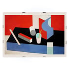 Colorful geometric abstract painting Kubik by Patrick Henry Bruce. Poster of a geometric abstract composition in red black and blue titled Kubik by artist Patrick Henry Bruce.