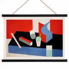 Colorful geometric abstract painting Kubik by Patrick Henry Bruce. Poster of a geometric abstract composition in red black and blue titled Kubik by artist Patrick Henry Bruce.