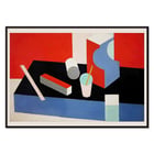 Colorful geometric abstract painting Kubik by Patrick Henry Bruce. Poster of a geometric abstract composition in red black and blue titled Kubik by artist Patrick Henry Bruce.