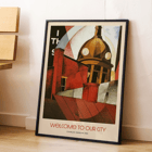 Welcome to Our City by Charles Demuth artwork featuring architectural forms and abstract design. Poster titled Welcome to Our City by Charles Demuth featuring abstract urban architecture elements
