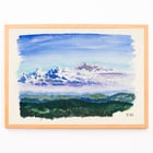 Watercolor landscape painting of a cloudy sky by Karl Wiener titled Naturstudie XXVII Poster of an abstract watercolor landscape with blue sky and forest Naturstudie by Karl Wiener