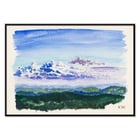 Watercolor landscape painting of a cloudy sky by Karl Wiener titled Naturstudie XXVII Poster of an abstract watercolor landscape with blue sky and forest Naturstudie by Karl Wiener