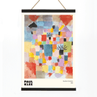 Peinture abstraite colorée Southern Gardens de Paul Klee. Poster présente l'œuvre d'art abstraite géométrique colorée Southern Gardens de Paul Klee avec une variété de blocs et de formes vibrantes.