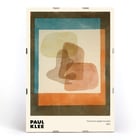 Abstract shapes with overlapping colors in Free forms rigidly mounted by Paul Klee. Poster showcasing abstract art in layered colors by Paul Klee titled Free forms rigidly mounted with geometric shapes