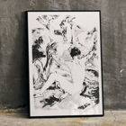 Three acrobats performing in a dynamic abstract black and white style by Arthur Bowen Davies Poster featuring Three Acrobats by Arthur Bowen Davies depicting abstract figures in dynamic motion.