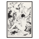 Three acrobats performing in a dynamic abstract black and white style by Arthur Bowen Davies Poster featuring Three Acrobats by Arthur Bowen Davies depicting abstract figures in dynamic motion.