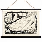 Venus Vignet by Leo Gestel featuring a reclining nude with horses and sun in abstract style Poster of a stylized black and white drawing featuring a reclining nude woman and horses by Leo Gestel titled Venus Vignet.