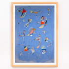 Obra abstracta azul de Wassily Kandinsky titulada Bleu de Ciel con formas geométricas coloridas Póster de Bleu de Ciel de Wassily Kandinsky que muestra formas abstractas en colores vibrantes sobre un fondo azul.