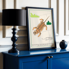 Illustration of a tiger in La Jungle chez moi Pl.08 by Turenne Chevallereau. Poster of a geometric illustration of a tiger with plants La Jungle chez moi Pl by Turenne Chevallereau.