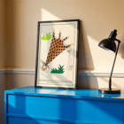 Abstract giraffe artwork by Turenne Chevallereau titled La Jungle chez moi Pl.05 Poster of an abstract giraffe with green leaves by Turenne Chevallereau titled La Jungle chez moi Pl.05.