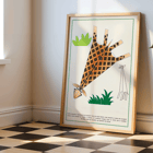 Abstract giraffe artwork by Turenne Chevallereau titled La Jungle chez moi Pl.05 Poster of an abstract giraffe with green leaves by Turenne Chevallereau titled La Jungle chez moi Pl.05.