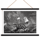 Il Kraken attacca una nave in mare in tempesta Il Kraken visto dall'occhio dell'immaginazione dell'artista Poster raffigurante un mostro marino che attacca una nave intitolata Il Kraken visto con l'occhio dell'immaginazione