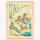 Illustration of gazelles in a colorful jungle scene by Clifford Webb titled A Jungle Picnic Pl.01 Gazelle Poster of gazelles running through a colorful jungle titled A Jungle Picnic Pl.01 Gazelle by artist Clifford Webb.