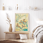 Illustration of gazelles in a colorful jungle scene by Clifford Webb titled A Jungle Picnic Pl.01 Gazelle Poster of gazelles running through a colorful jungle titled A Jungle Picnic Pl.01 Gazelle by artist Clifford Webb.