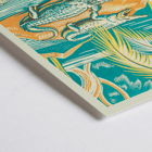 Clifford Webb artwork titled A Jungle Picnic Pl.03 Crocodile depicting crocodiles in a vibrant jungle setting Poster depicting crocodiles resting by a river under palm trees, artwork title A Jungle Picnic Pl.03 Crocodile by Clifford Webb