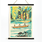 Three individuals in a canoe amidst dense jungle foliage A Jungle Picnic Pl by Clifford Webb Poster: Three people in a canoe rowing through a lush jungle river with vibrant greenery from A Jungle Picnic Pl.08 by Clifford Webb