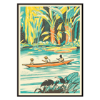 Three individuals in a canoe amidst dense jungle foliage A Jungle Picnic Pl by Clifford Webb Poster: Three people in a canoe rowing through a lush jungle river with vibrant greenery from A Jungle Picnic Pl.08 by Clifford Webb