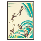 Monkeys playing in the jungle illustration by Clifford Webb titled A Jungle Picnic Pl 20 A poster of five monkeys among green palm leaves titled A Jungle Picnic Pl 20 by Clifford Webb