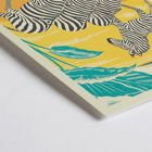 Zebras drinking at a waterhole in vibrant jungle scenery by Clifford Webb in A Jungle Picnic Pl.25 Zebra Poster illustration of zebras drinking water in a vibrant jungle setting titled A Jungle Picnic Pl.25 - Zebra by Clifford Webb.