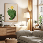 Indian fig opuntia cactus illustration by Karl Eduard Burger from artwork Familie Der Cacteen Poster featuring the artwork Indian fig opuntia cactus from Familie Der Cacteen depicting a green cactus with a yellow flower.