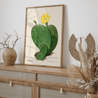 Indian fig opuntia cactus illustration by Karl Eduard Burger from artwork Familie Der Cacteen Poster featuring the artwork Indian fig opuntia cactus from Familie Der Cacteen depicting a green cactus with a yellow flower.