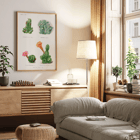 Illustration of assorted cacti by Familie Der Cacteen titled Assorted cacti from the work Familie Der Cacteen Poster of different types of cacti from Assorted cacti by Familie Der Cacteen depicting various species with their flowers