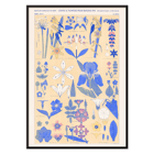 Ilustración botánica azul de hojas y flores de Owen Jones titulada Conjunto azul de hojas y flores Póster titulado Conjunto azul de hojas y flores de Owen Jones con ilustraciones botánicas de varias flores y hojas azules y amarillas.