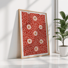 Red floral pattern artwork by Owen Jones from Chinese Ornament. A poster with a red floral pattern titled Examples of Chinese Ornament by Owen Jones featuring intricate white flowers and swirling vines.