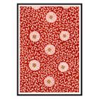 Red floral pattern artwork by Owen Jones from Chinese Ornament. A poster with a red floral pattern titled Examples of Chinese Ornament by Owen Jones featuring intricate white flowers and swirling vines.