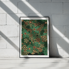 Kunstwerk mit Blumenmuster von GA Audsley in The Ornamental Arts Of Japan IX. Poster mit komplizierten Blumenmustern aus „The Ornamental Arts Of Japan“ von GA Audsley in leuchtenden Grün- und Rottönen.