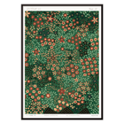 Kunstwerk mit Blumenmuster von GA Audsley in The Ornamental Arts Of Japan IX. Poster mit komplizierten Blumenmustern aus „The Ornamental Arts Of Japan“ von GA Audsley in leuchtenden Grün- und Rottönen.