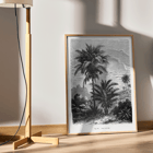 Illustration of palm trees by Oswald de Kerchove de Denterghem from Les Palmiers Histoire Iconographique 2 Poster featuring a detailed black and white illustration of palm trees by Oswald de Kerchove de Denterghem Les Palmiers Histoire Iconographique